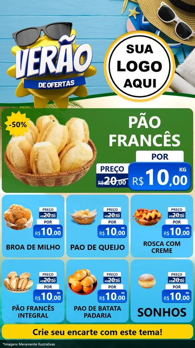 Modelo de Rede Social para Stories com o tema Verão de Ofertas para Padaria