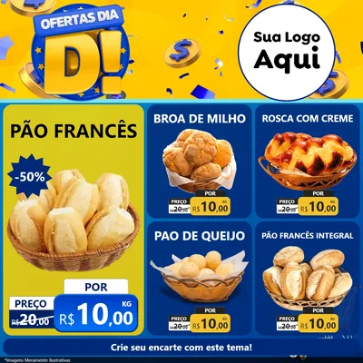 Modelo de Rede Social para Feed Facebook com o tema Ofertas Dia D para Padaria