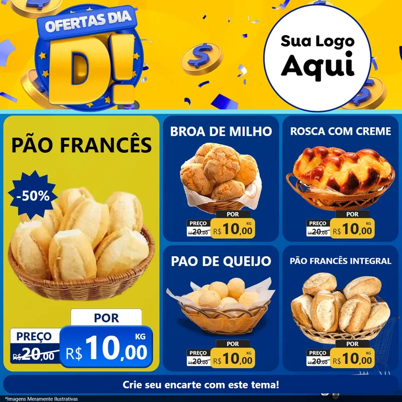 Modelo de Rede Social para Feed Facebook com o tema Ofertas Dia D para Padaria