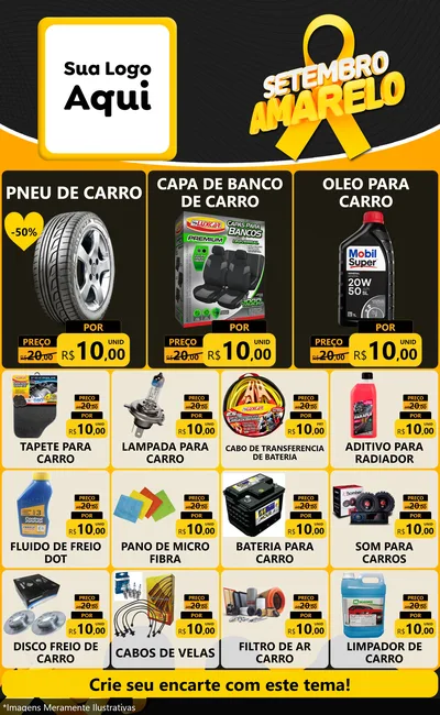 Modelo de Encarte para Encarte Grande com o tema Setembro Amarelo para Auto peças