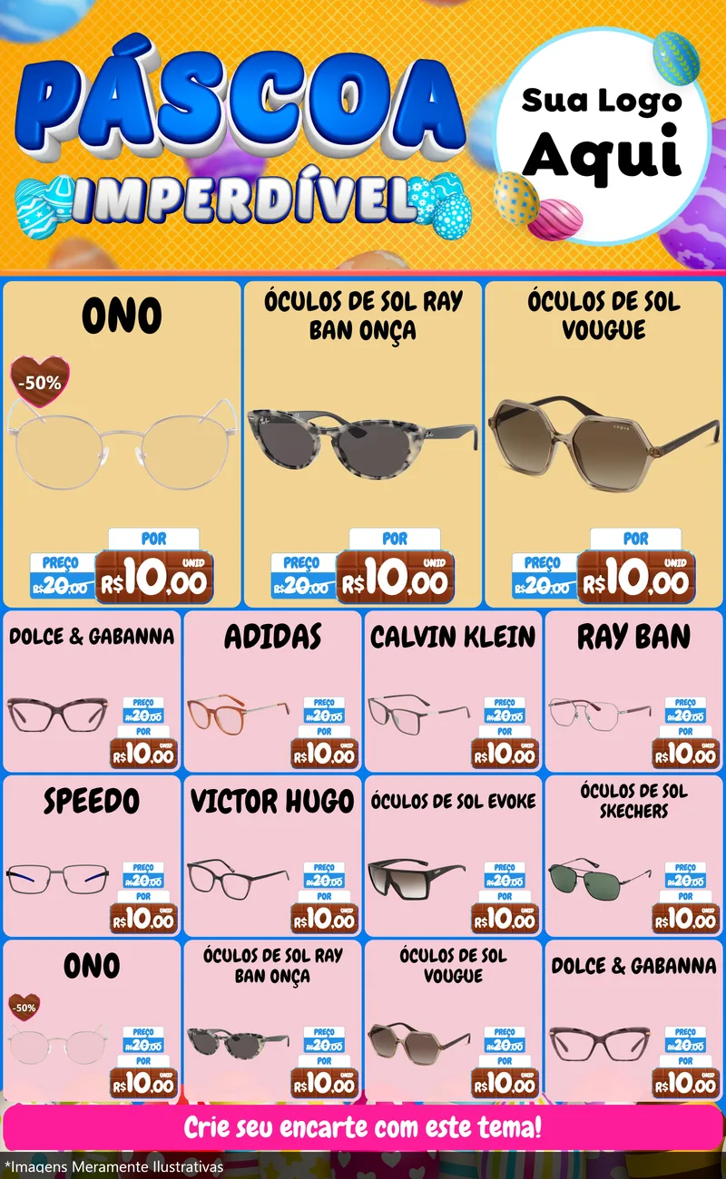 Modelo de Encarte para Encarte Grande com o tema Páscoa Imperdível para Óticas