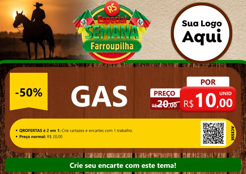 Modelo de Cartaz para Cartaz A4 Horizontal com o tema Especial Semana Farroupilha para Água e gás