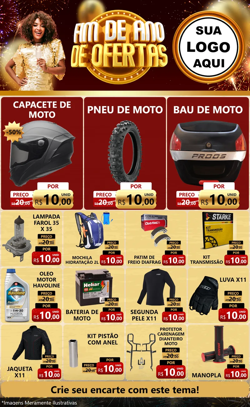 Modelo de Encarte para Encarte Grande com o tema Fim de Ano de Ofertas para Moto peças
