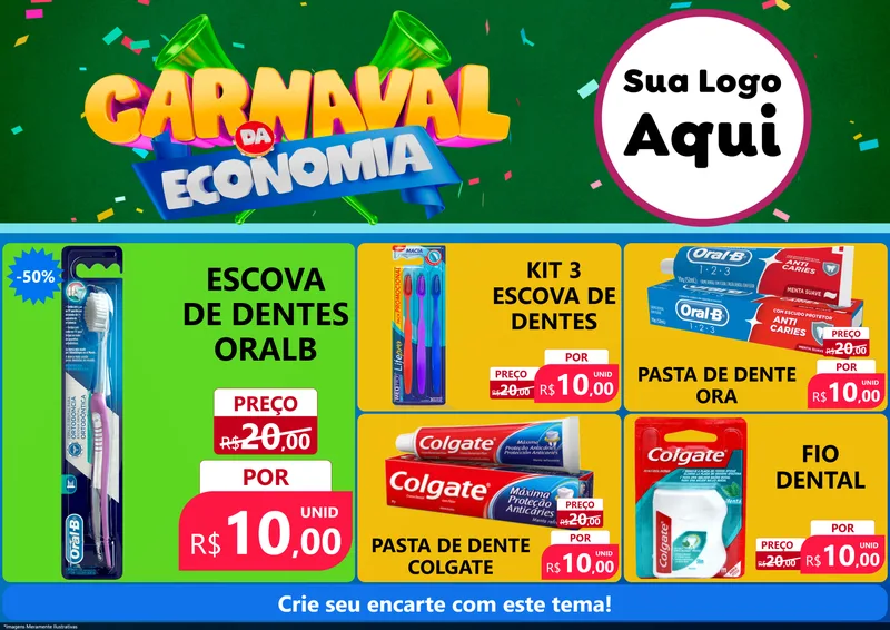 Modelo de Encarte para Encarte A4 Horizontal com o tema Carnaval da Economia para Higiene Pessoal