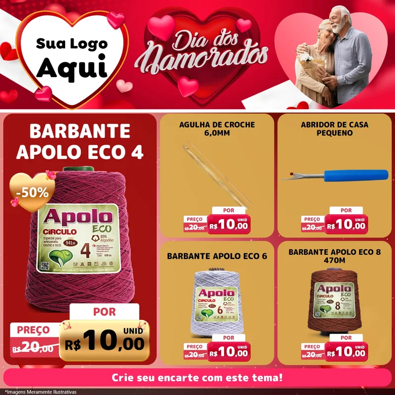 Modelo de Rede Social para Feed Facebook com o tema Dia Dos Namorados para Armarinho e Aviamentos