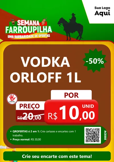 Modelo de Cartaz para Cartaz A4 Vertical com o tema Semana Farroupilha - Uma Barbaridade de Ofertas para Distribuidora de bebidas