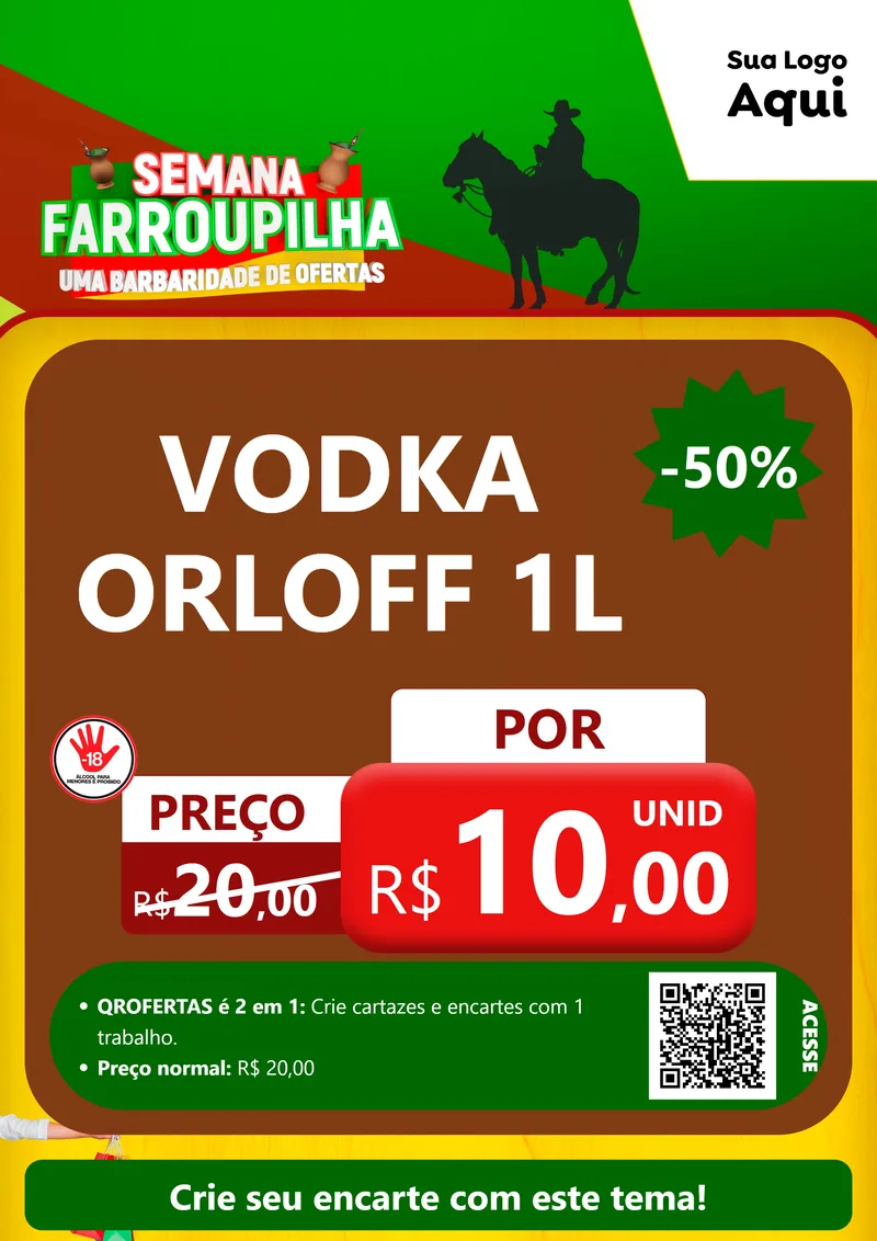 Modelo de Cartaz para Cartaz A4 Vertical com o tema Semana Farroupilha - Uma Barbaridade de Ofertas para Distribuidora de bebidas