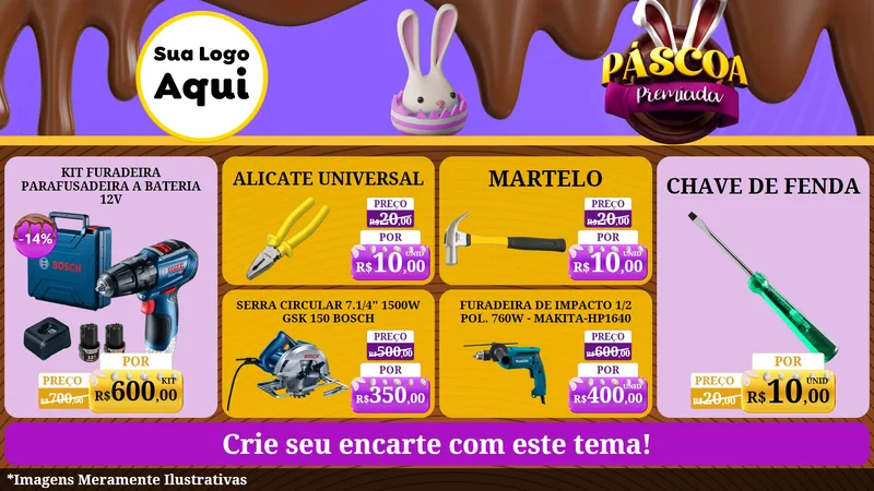 Modelo de TV para TV Horizontal com o tema Páscoa Premiada para Maquinas e Ferramentas