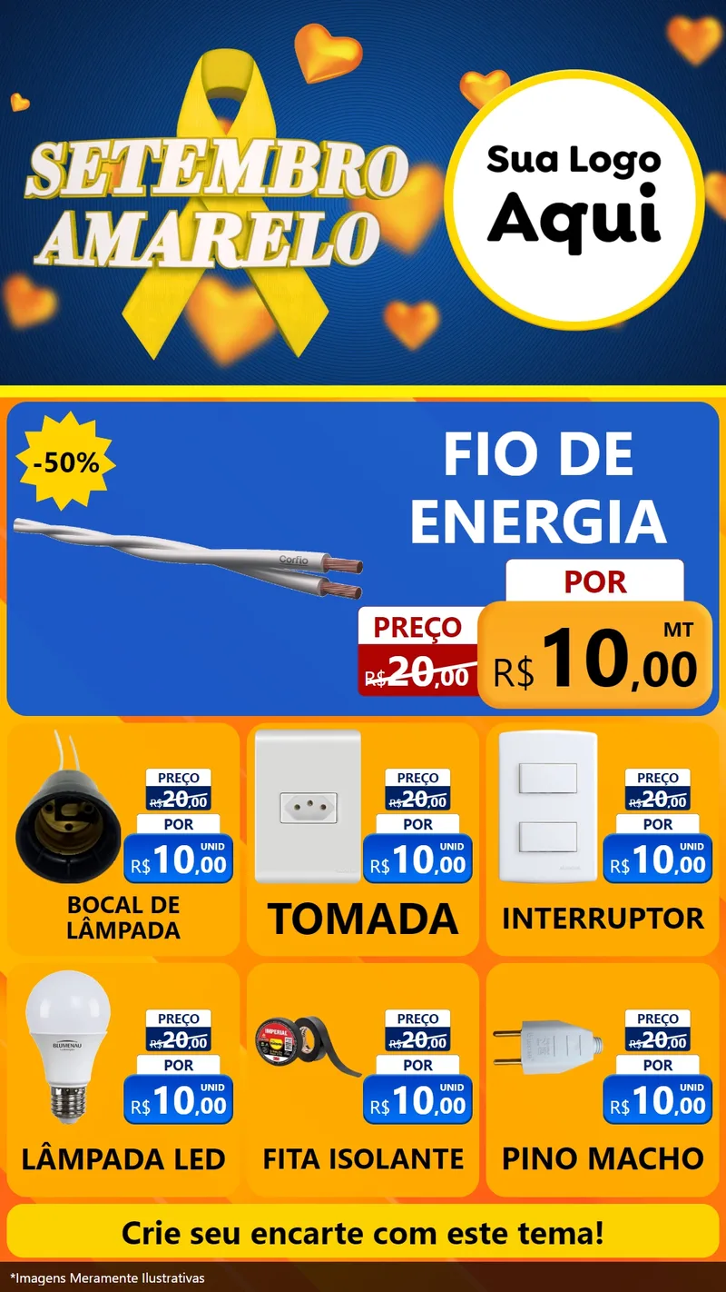 Modelo de Rede Social para Stories com o tema Setembro Amarelo para Materiais Elétricos