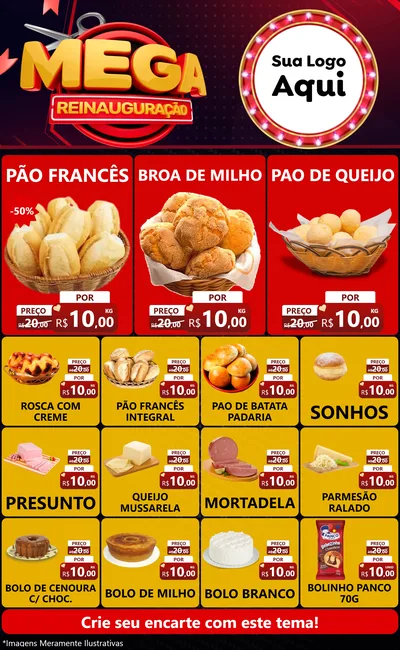 Modelo de Encarte para Encarte Grande com o tema Mega Reinauguração para Padaria