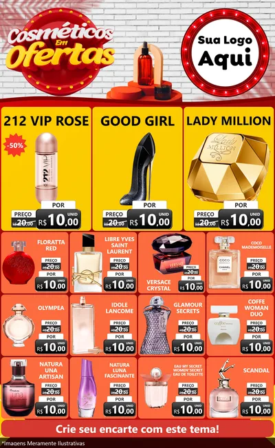 Modelo de Encarte para Encarte Grande com o tema Cosméticos em Ofertas para Perfumes