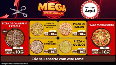 Modelo de TV para TV Horizontal com o tema Mega Reinauguração para Pizzaria