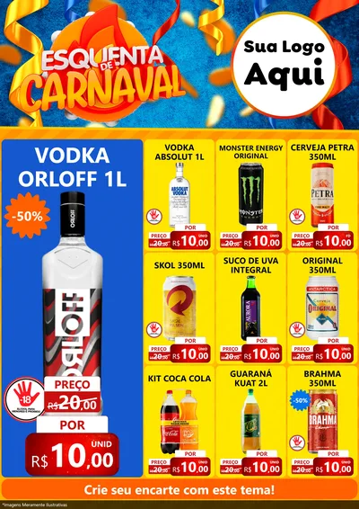 Modelo de Encarte para Encarte A4 Vertical com o tema Esquenta de Carnaval para Distribuidora de bebidas