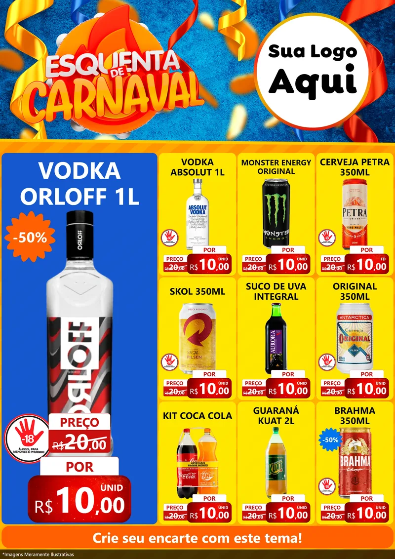 Modelo de Encarte para Encarte A4 Vertical com o tema Esquenta de Carnaval para Distribuidora de bebidas