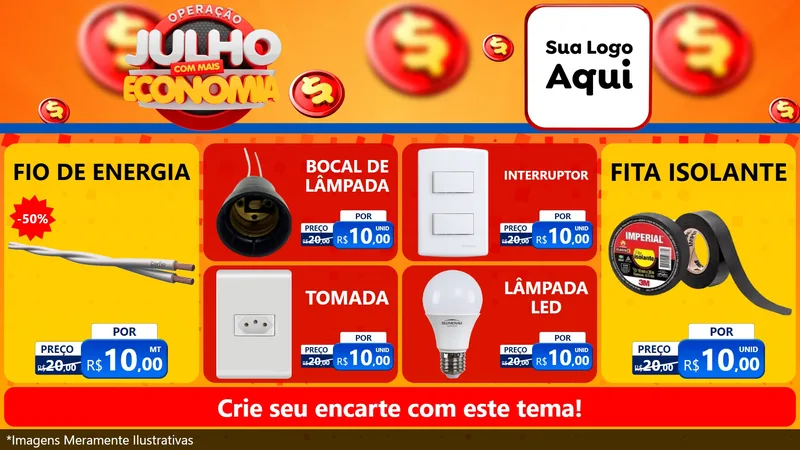 Modelo de TV para TV Horizontal com o tema Operação Julho Com Mais Economia para Materiais Elétricos