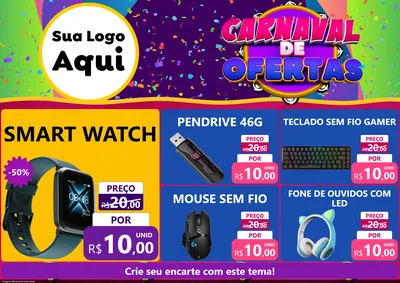 Modelo de Encarte para Encarte A4 Horizontal com o tema Carnaval de Ofertas para Informática