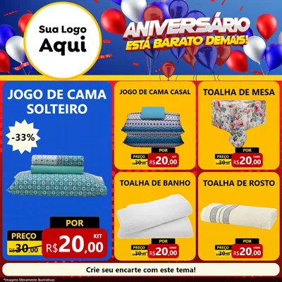 Modelo de Rede Social para Feed Facebook com o tema Aniversário para Cama, Mesa e Banho