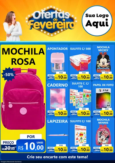 Modelo de Encarte para Encarte A4 Vertical com o tema Ofertas de Fevereiro para Papelaria