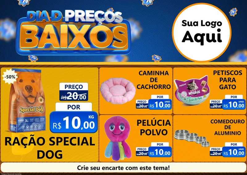 Modelo de Encarte para Encarte A4 Horizontal com o tema Dia D Preço Baixo para Pet Shop