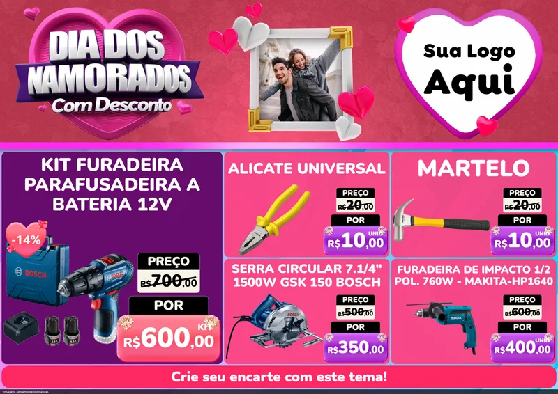 Modelo de Encarte para Encarte A4 Horizontal com o tema Dia Dos Namorados Com Desconto para Maquinas e Ferramentas