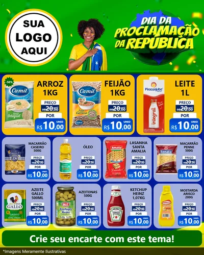 Modelo de Rede Social para Feed Instagram com o tema Dia Da Proclamação Da República para Supermercado