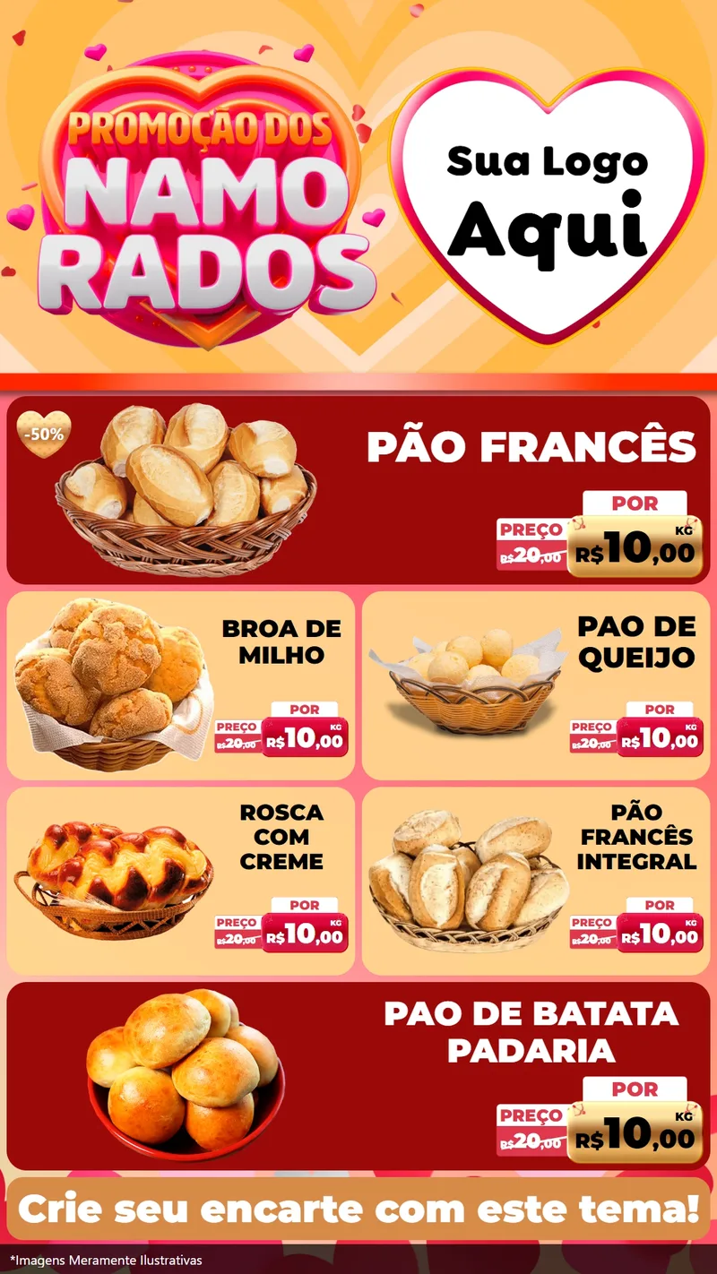 Modelo de TV para TV Vertical com o tema Promoção dos Namorados para Padaria