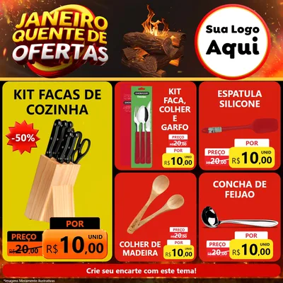Modelo de Rede Social para Feed Facebook com o tema Janeiro Quente de Ofertas para Utilidades Domésticas