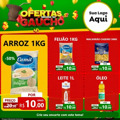 Modelo de Rede Social para Feed Facebook com o tema Ofertas Semana Do Gaúcho para Supermercado