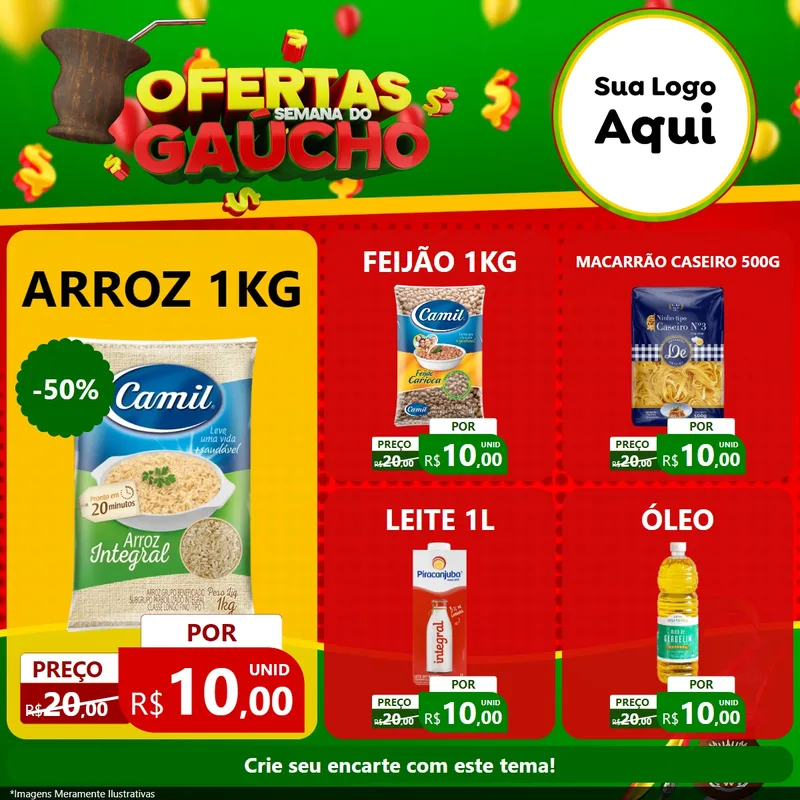 Modelo de Rede Social para Feed Facebook com o tema Ofertas Semana Do Gaúcho para Supermercado
