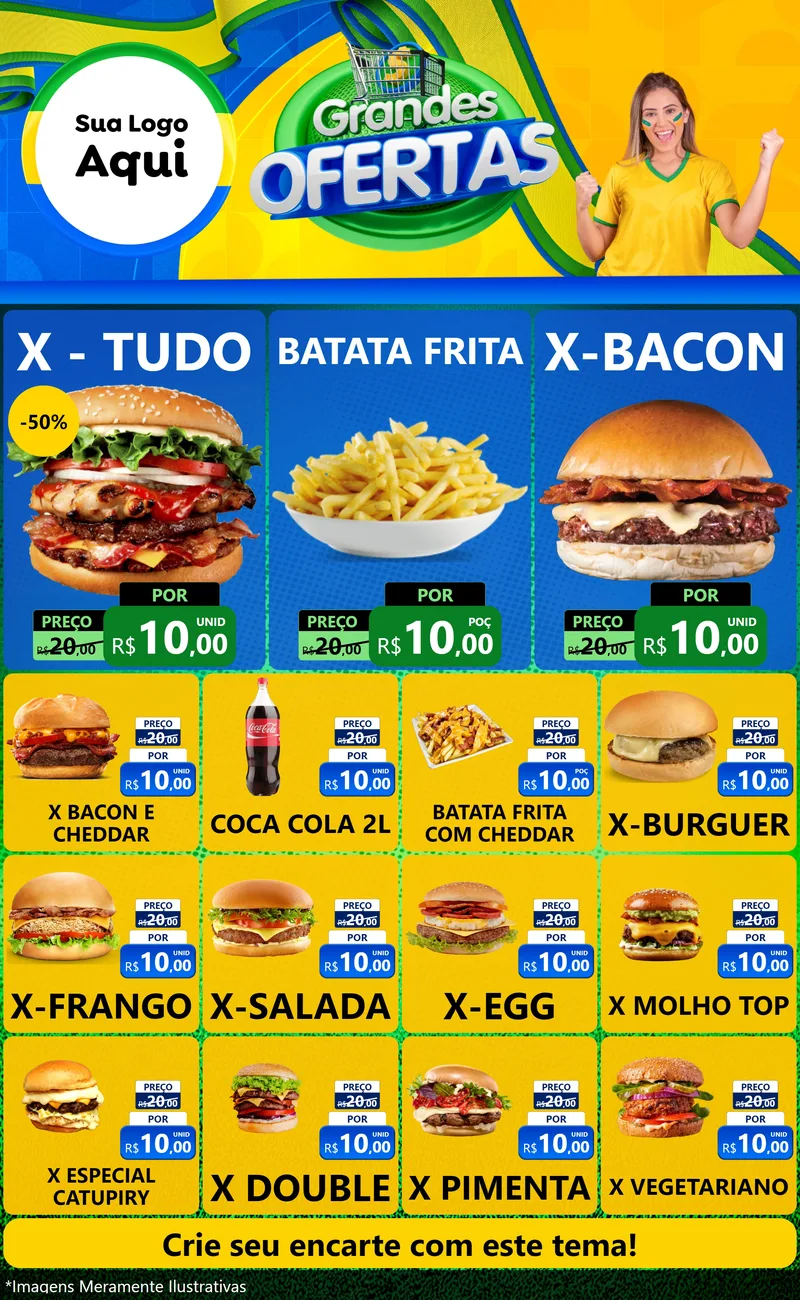 Modelo de Encarte para Encarte Grande com o tema Grandes Ofertas para Hamburgueria