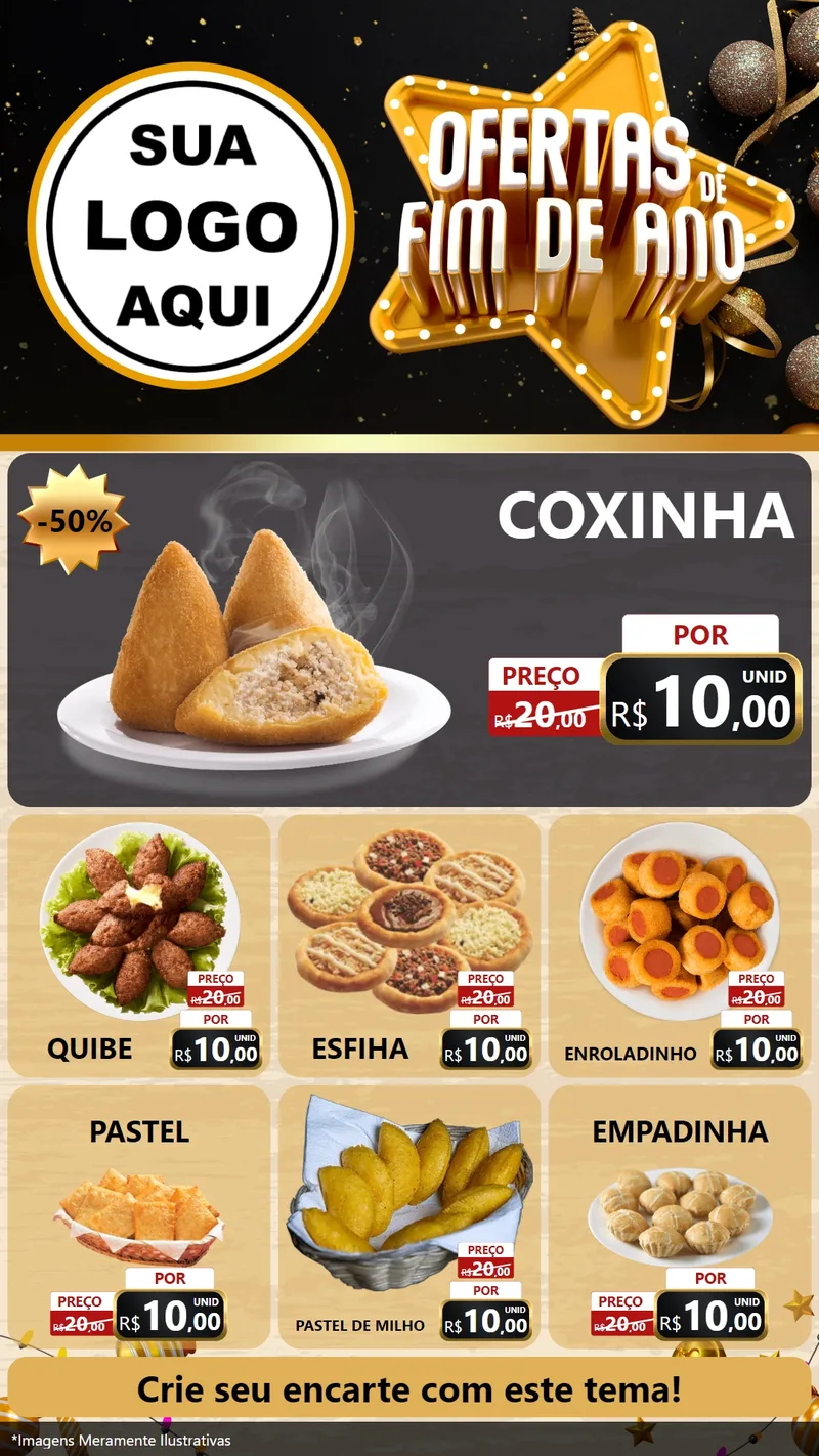 Modelo de Rede Social para Stories com o tema Ofertas de Fim de Ano para Salgadaria