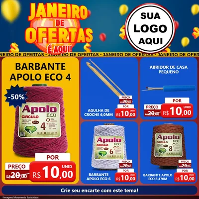 Modelo de Rede Social para Feed Facebook com o tema Janeiro de Ofertas É Aqui! para Armarinho e Aviamentos