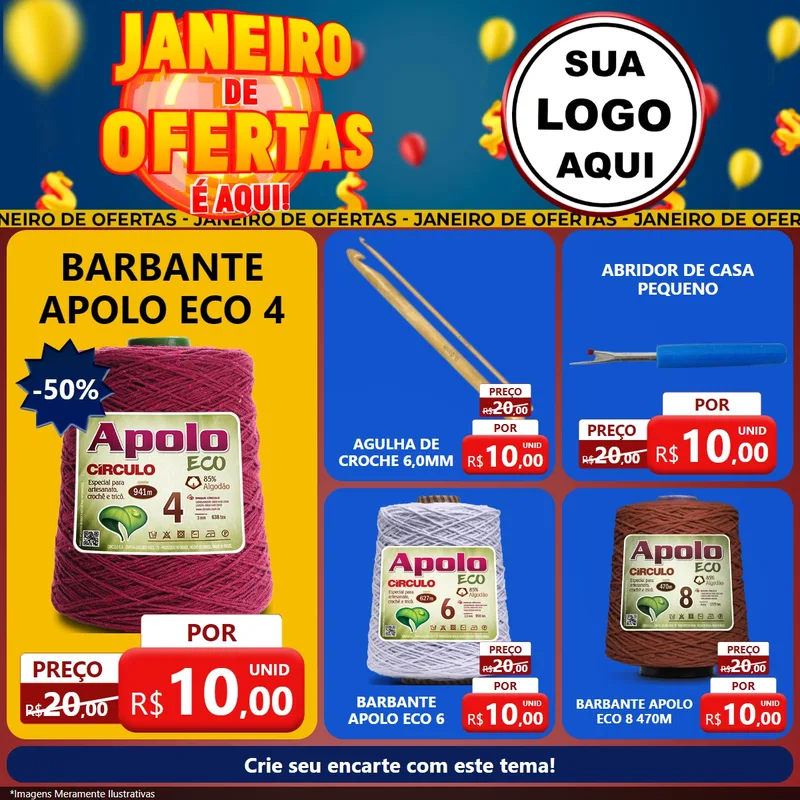 Modelo de Rede Social para Feed Facebook com o tema Janeiro de Ofertas É Aqui! para Armarinho e Aviamentos