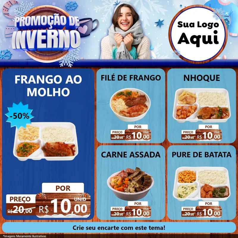 Modelo de Rede Social para Feed Facebook com o tema Promoção de Inverno para Restaurante