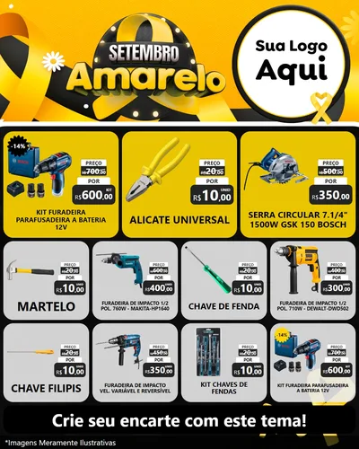 Modelo de Rede Social para Feed Instagram com o tema Setembro Amarelo para Maquinas e Ferramentas