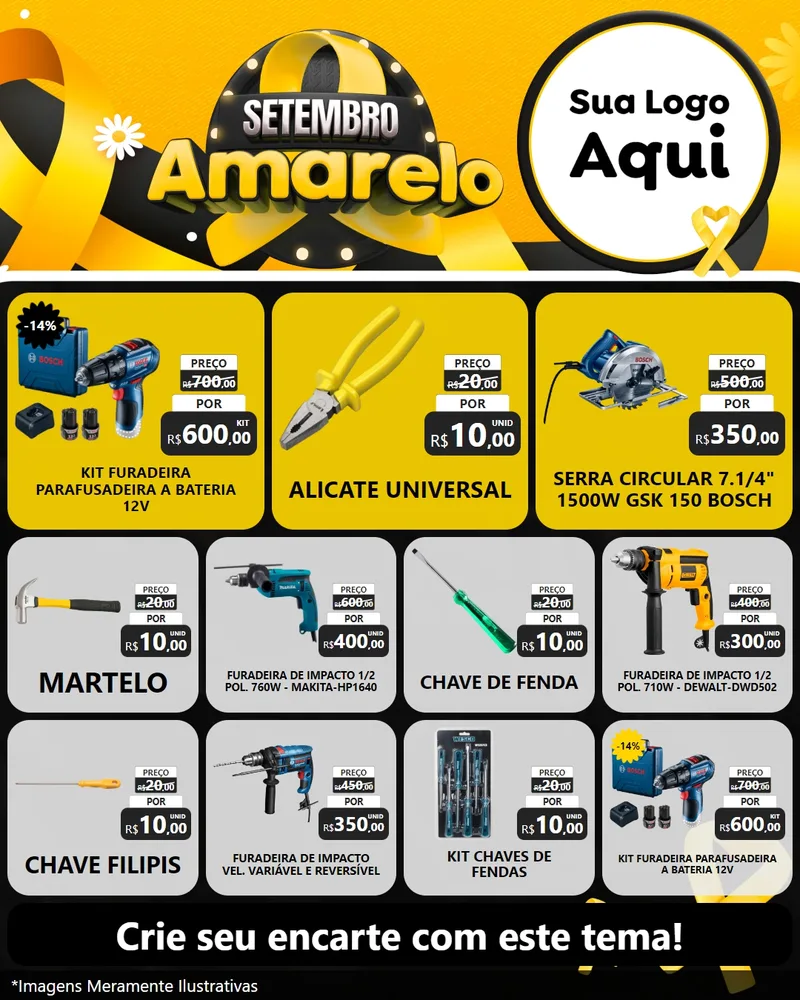 Modelo de Rede Social para Feed Instagram com o tema Setembro Amarelo para Maquinas e Ferramentas