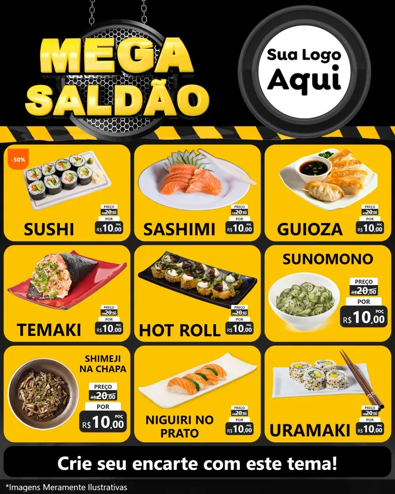 Modelo de Rede Social para Feed Instagram com o tema Mega Saldão para Comida japonesa