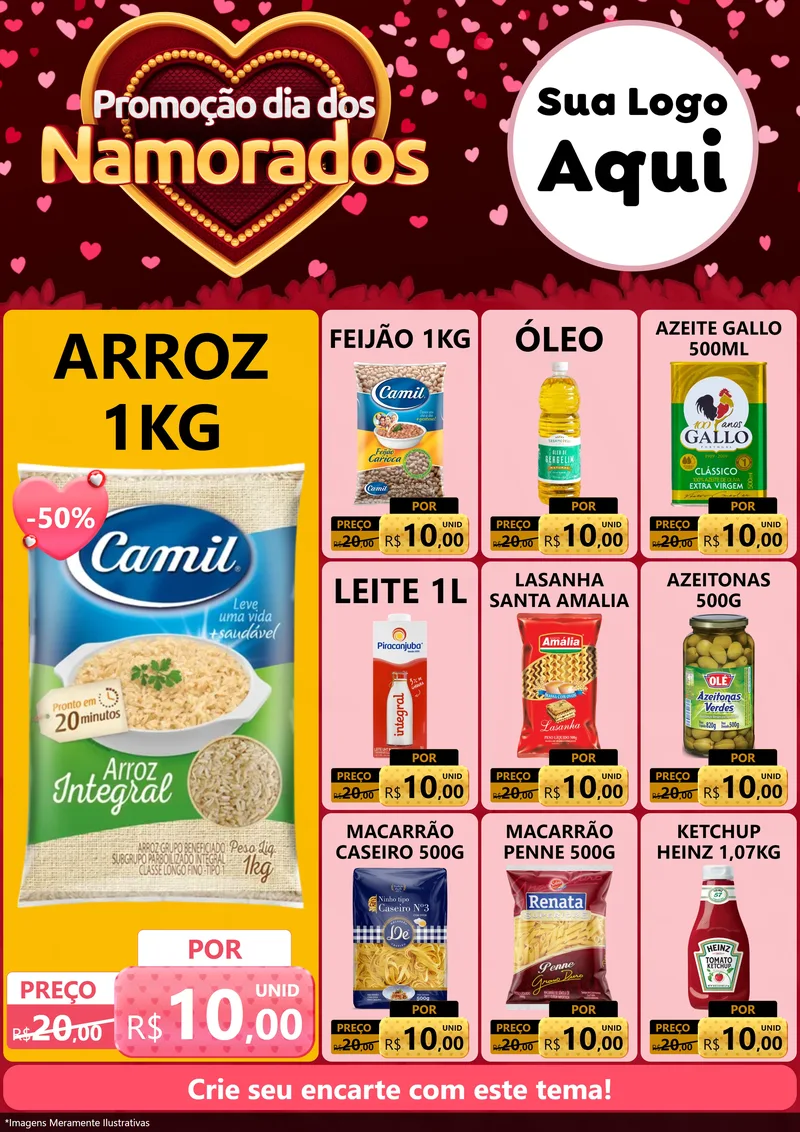 Modelo de Encarte para Encarte A4 Vertical com o tema Promoção Dia Dos Namorados para Supermercado