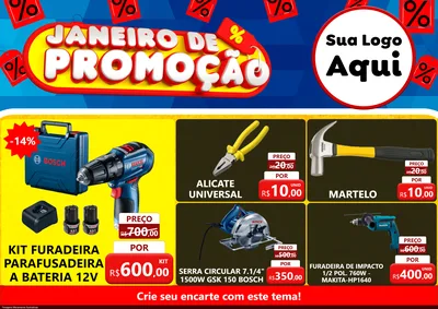 Modelo de Encarte para Encarte A4 Horizontal com o tema Janeiro de Promoção para Maquinas e Ferramentas