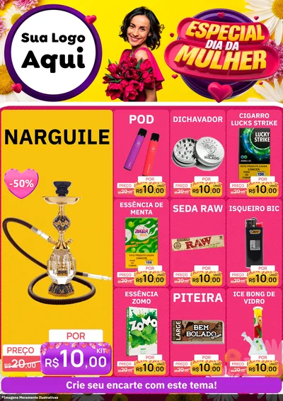 Modelo de Encarte para Encarte A4 Vertical com o tema Especial Dia da Mulher para Tabacaria