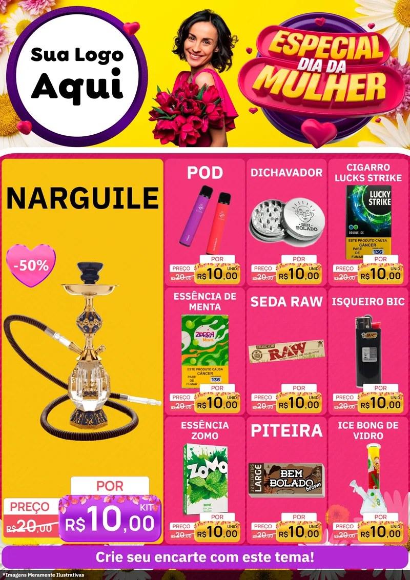 Modelo de Encarte para Encarte A4 Vertical com o tema Especial Dia da Mulher para Tabacaria