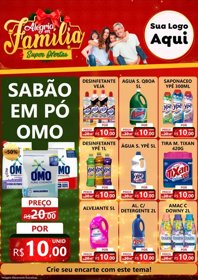 Modelo de Encarte para Encarte A4 Vertical com o tema Alegria em Família Super Ofertas - Natal para Produtos de Limpeza