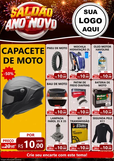 Modelo de Encarte para Encarte A4 Vertical com o tema Saldão de Ano Novo para Moto peças