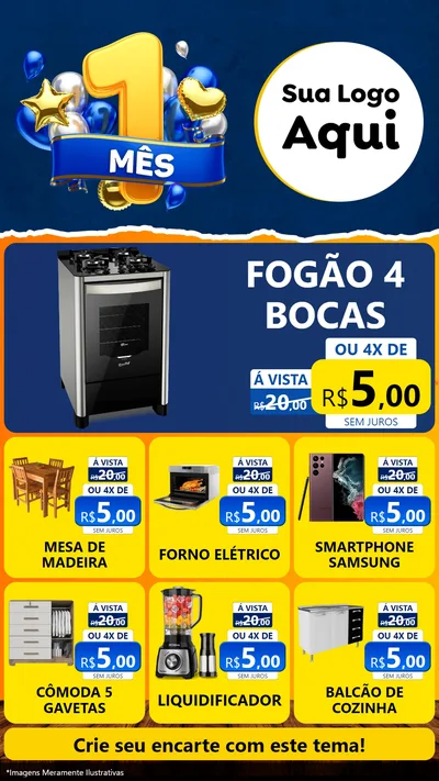 Modelo de Rede Social para Stories com o tema Um Mês de Aniversário para Móveis e Eletro