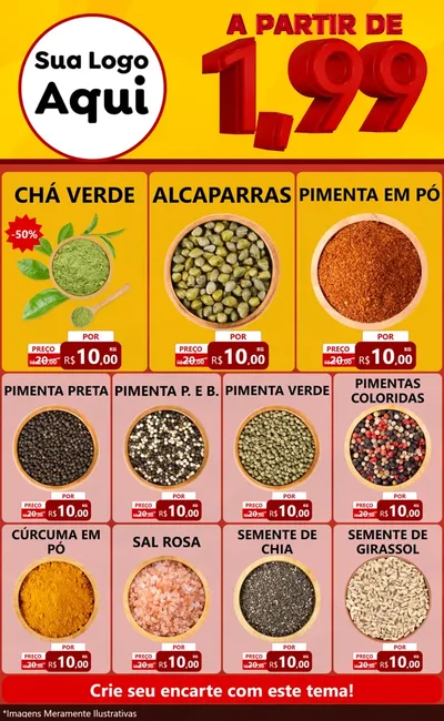 Modelo de Encarte para Encarte Grande com o tema A Partir de Um e Noventa e Nove - 1,99 para Produtos Naturais