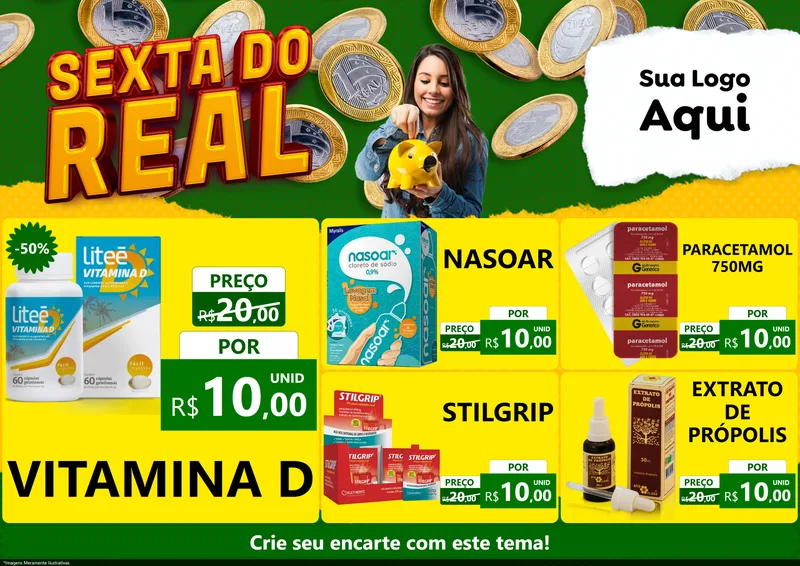Modelo de Encarte para Encarte A4 Horizontal com o tema Sexta do Real para Farmácia