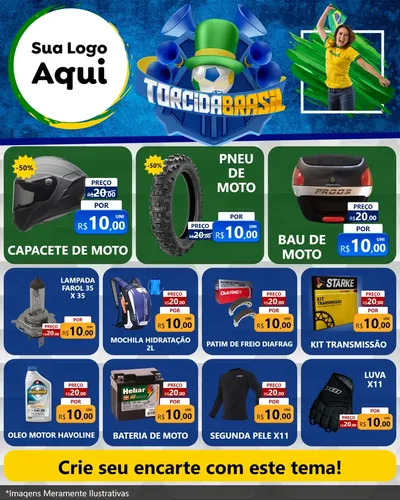 Modelo de Rede Social para Feed Instagram com o tema Torcida Brasil - Copa para Moto peças