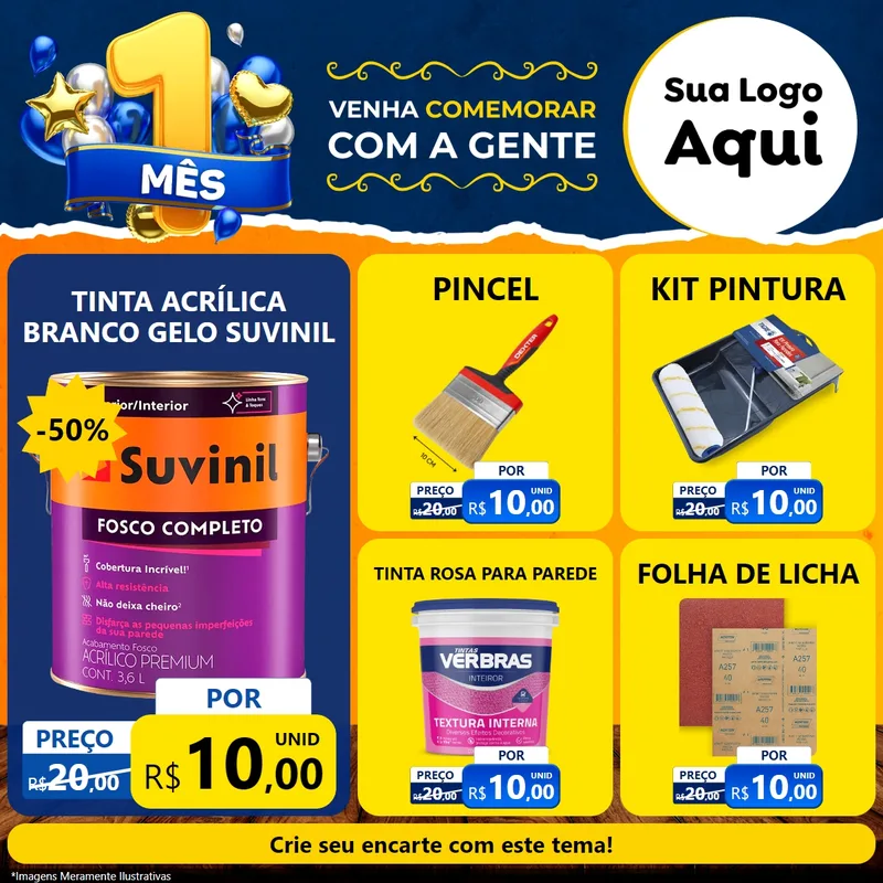 Modelo de Rede Social para Feed Facebook com o tema Um Mês de Aniversário para Tintas e Ferramentas