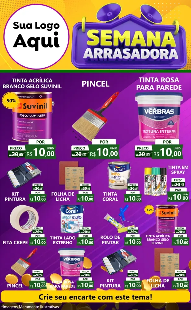 Modelo de Encarte para Encarte Grande com o tema Semana Arrasadora para Tintas e Ferramentas