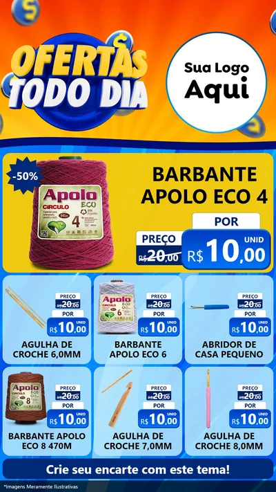 Modelo de Rede Social para Stories com o tema Ofertas Todo Dia para Armarinho e Aviamentos